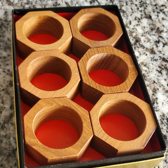 MCM vintage wood napkin rings octagon wood - Picture 1 of 7